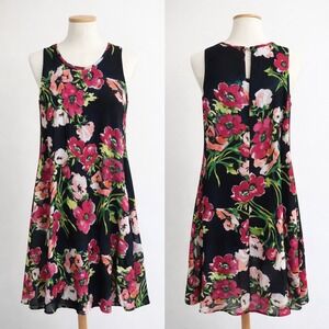 Tommy Hilfiger Women Floral Poppy Print Shift Dress Black-Navy Pink Size 8